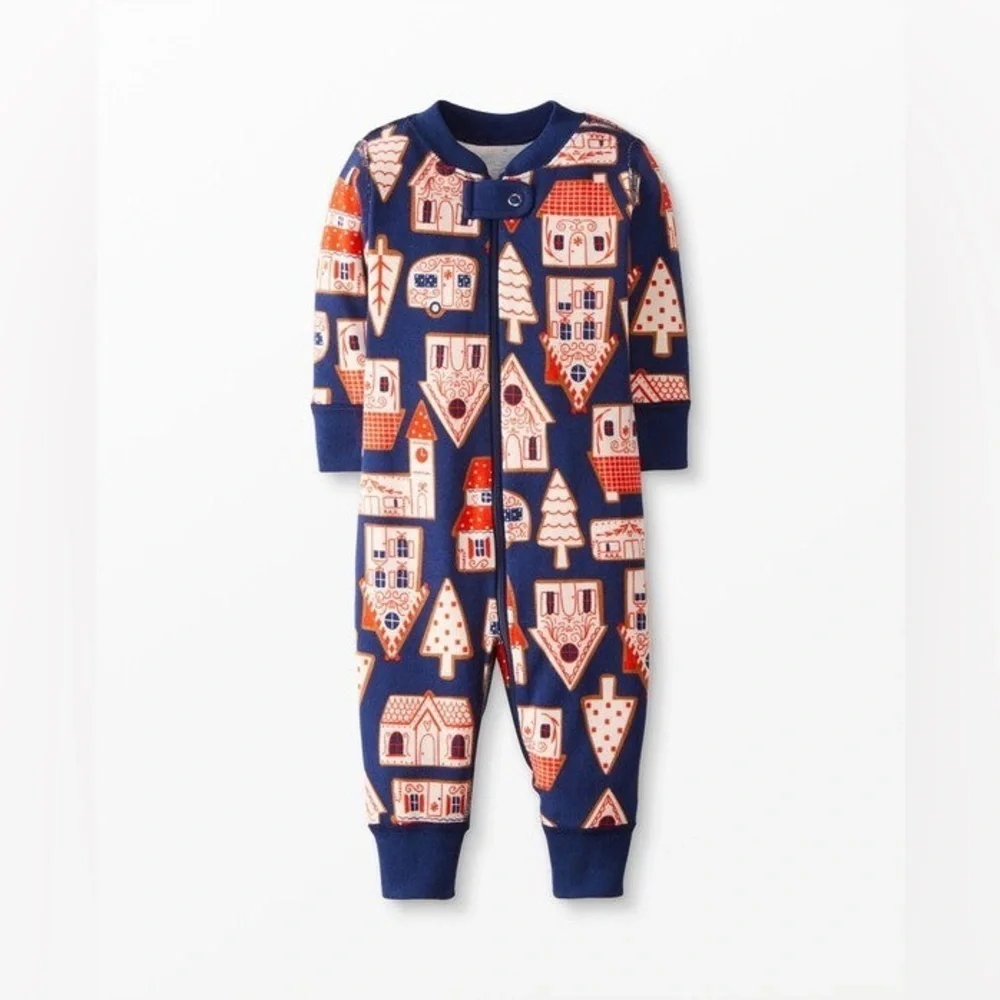 Hanna Andersson Baby Zip Sleeper 100% Organic Cotton Gingerbread Village 6-12 Mo
